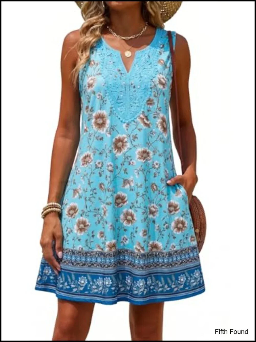Lace Trim Tank Dress Swimsuit Cover Up Sleeveless V-Neck Boho Beach Mini Dress